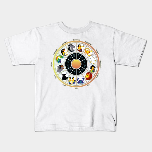 Whimsical Zodiac Wheel Kids T-Shirt by The Cuban Witch